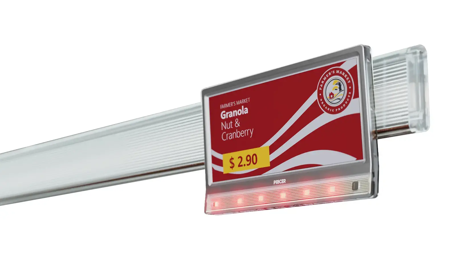 Pricer Plaza 3.7 inch electronic shelf label with optical flash function for European grocery retail Pricer Plaza 3.7 inch electronic shelf label with optical flash function for European grocery retail
