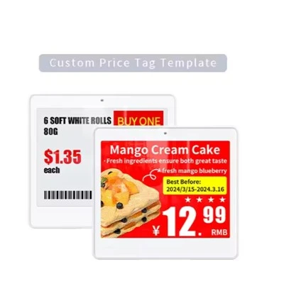 LEGOYO 4.2 inch e-ink electronic shelf label with tri-color display showing price and barcode on retail shelf LEGOYO 4.2 inch e-ink electronic shelf label with tri-color display showing price and barcode on retail shelf